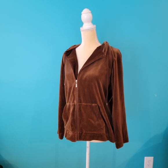 Liz Claiborne jacket Size M Full Zip Up Hoodie Sweatshirt Pockets Velour T02 - Picture 1 of 10